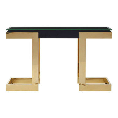 Deana Black and Clear Glass Console Table with Gold Finish Base