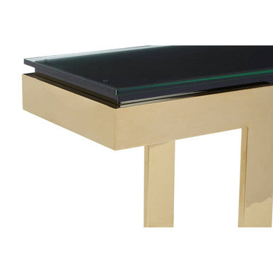 Deana Black and Clear Glass Console Table with Gold Finish Base