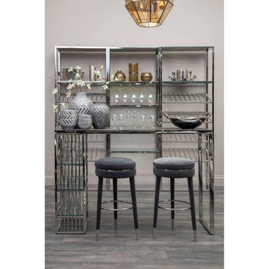 Manhattan Grey Velvet Bar Stool with Rubber wood Legs