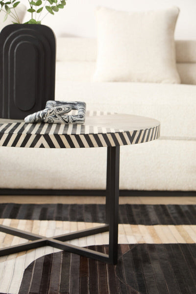 Boho Bone Inlay Coffee Table with Metal Legs