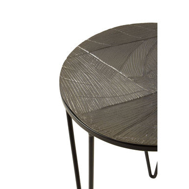 Set of 3 Assorted Textured Round Top Side Tables with Black Metallic Hairpin Legs | Mirano