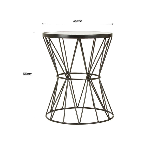 Rabia White Marble Round Side Table with Black Finish Base