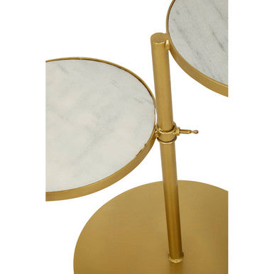 Gold Finish 2 Shelves Side Table with White Marble Tops | Rabia