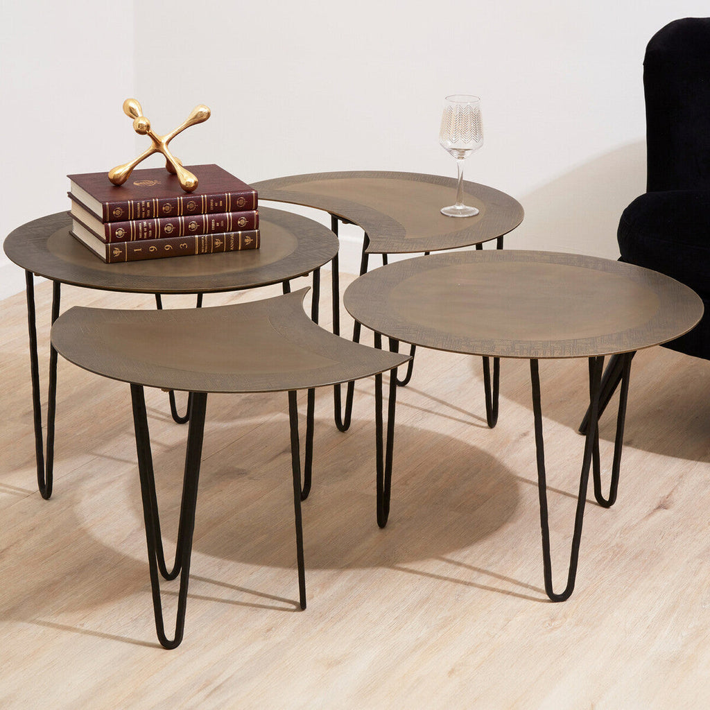 Set of 4 Black and Gold Top Coffee Tables with Iron Hairpin Legs | Rany
