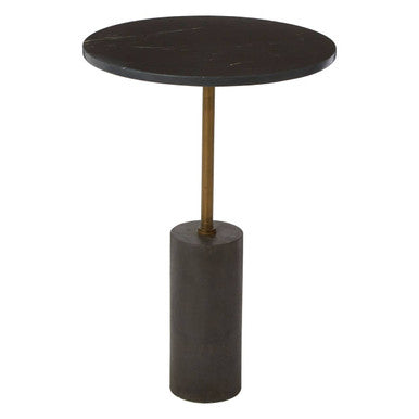 Black Marble Top Side Table with Antique Brass Iron Pole | Rany