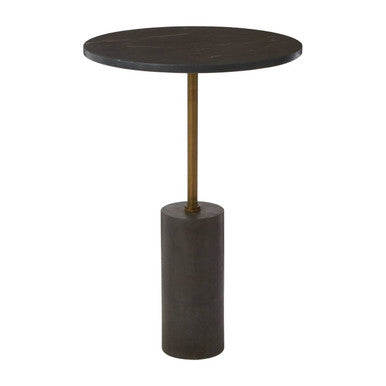Black Marble Top Side Table with Antique Brass Iron Pole | Rany