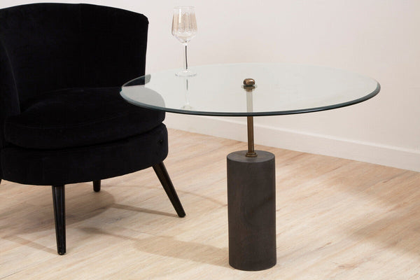 Black Marble Base Side Table with Clear Glass Top | Rany