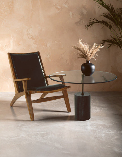 Black Marble Base Side Table with Clear Glass Top | Rany