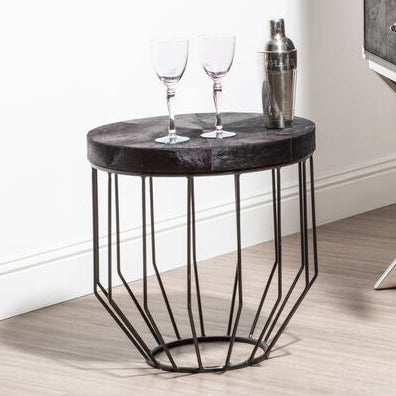 Kensington Townhouse Black Hair on Leather Round Side Table