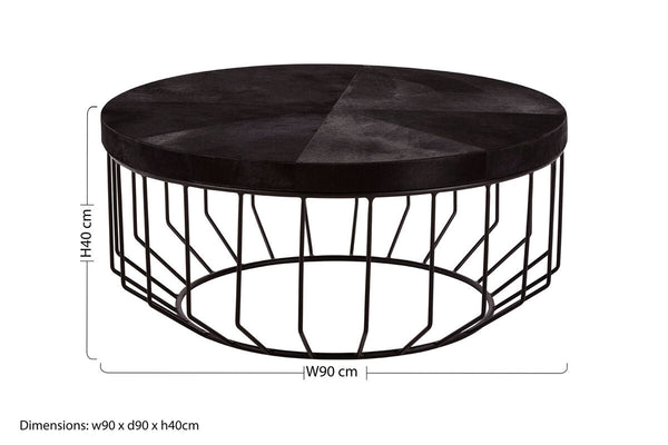 Kensington Townhouse Black Hair on Leather Round Coffee Table