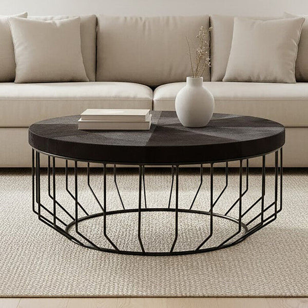 Kensington Townhouse Black Hair on Leather Round Coffee Table