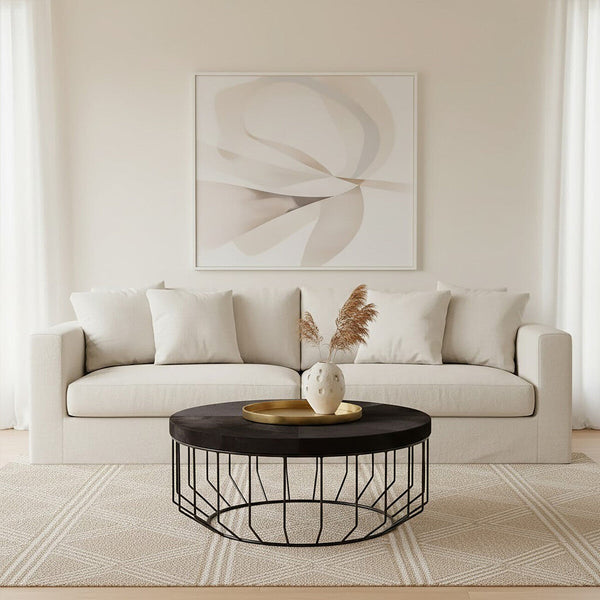 Kensington Townhouse Black Hair on Leather Round Coffee Table