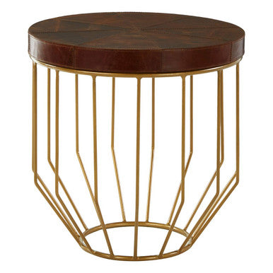 Tan Leather Top Round Side Table | Kensington Townhouse