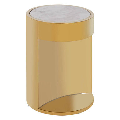 Carlox White Marble Effect and Gold Finish Round Side Table