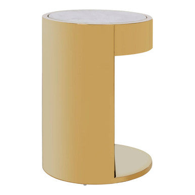 Carlox White Marble Effect and Gold Finish Round Side Table