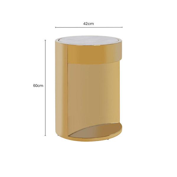 Carlox White Marble Effect and Gold Finish Round Side Table