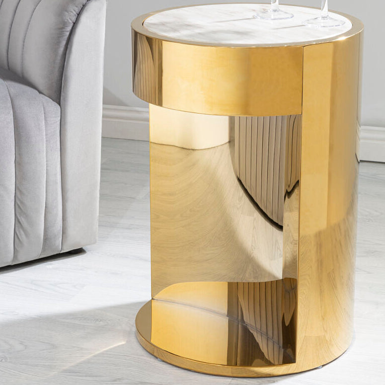 Carlox White Marble Effect and Gold Finish Round Side Table
