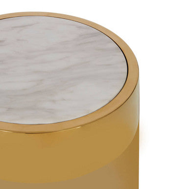 Carlox White Marble Effect and Gold Finish Round Side Table