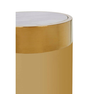 Carlox White Marble Effect and Gold Finish Round Side Table