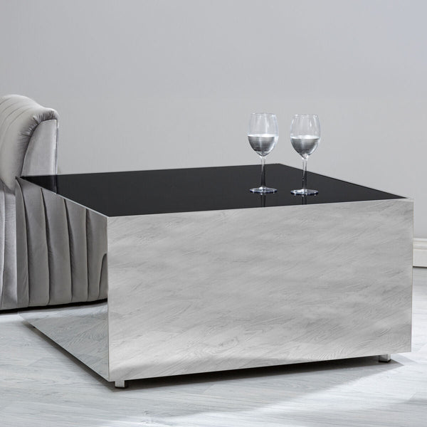 Carlox Black Glass and Chrome Finish Square Coffee Table
