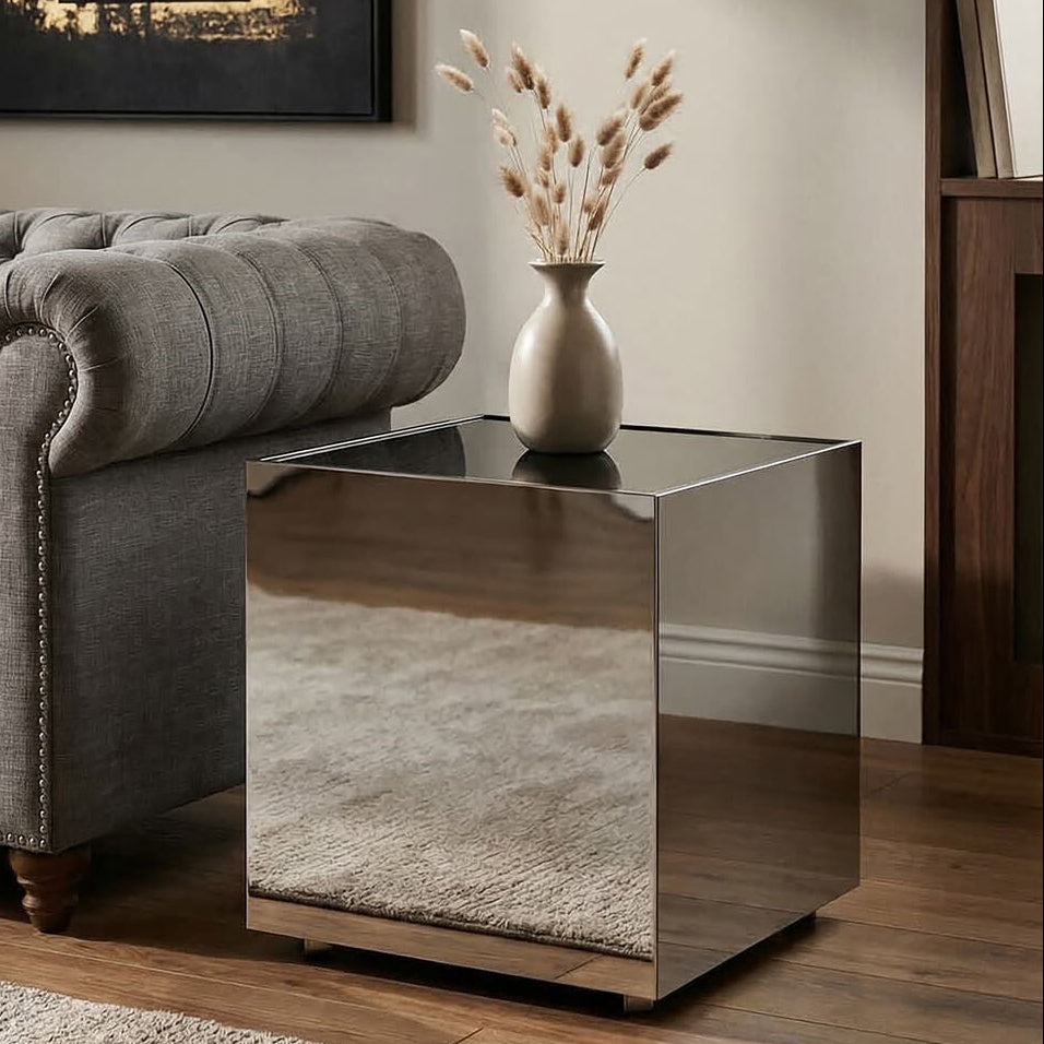 Carlox Black Glass and Chrome Finish Square Side Table