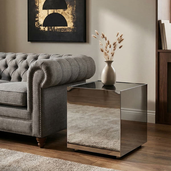 Carlox Black Glass and Chrome Finish Square Side Table