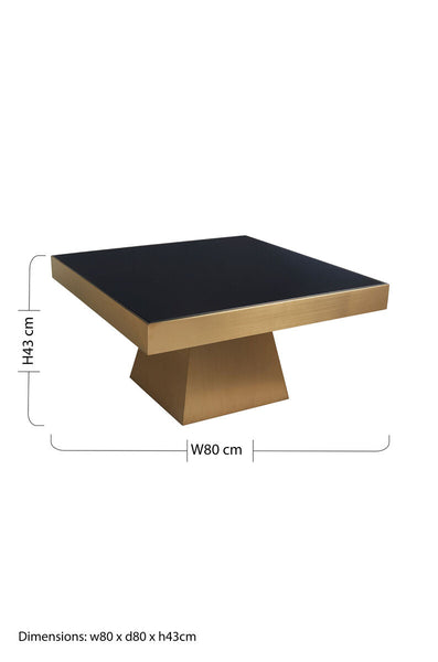Carlox Black Glass and Gold Finish Square Coffee Table