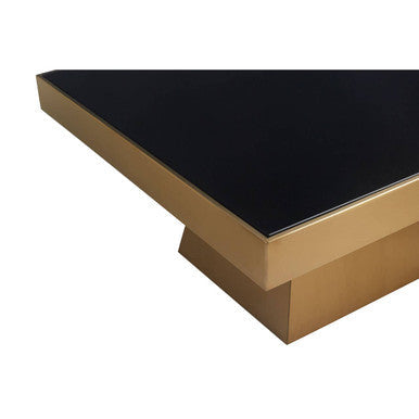 Carlox Black Glass and Gold Finish Square Coffee Table