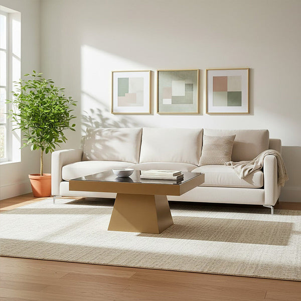 Carlox Black Glass and Gold Finish Square Coffee Table