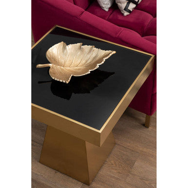 Carlox Black Glass and Gold Finish Square Side Table