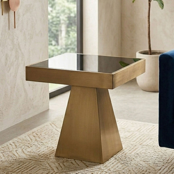 Carlox Black Glass and Gold Finish Square Side Table