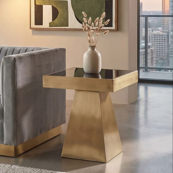 Carlox Black Glass and Gold Finish Square Side Table