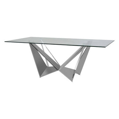 Carlox Clear Glass Rectangular Dining Table with Chrome Finish Base