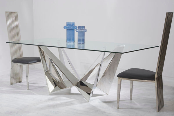 Carlox Clear Glass Rectangular Dining Table with Chrome Finish Base