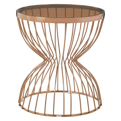 Tula Smoked Glass and Rose Gold Finish Hourglass Side Table