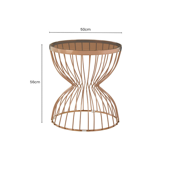 Tula Smoked Glass and Rose Gold Finish Hourglass Side Table