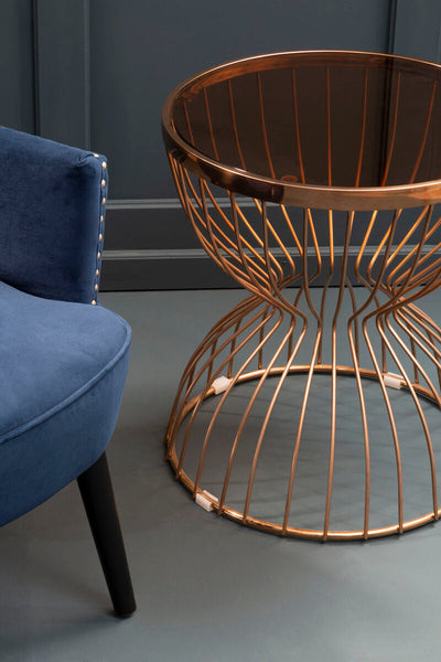 Tula Smoked Glass and Rose Gold Finish Hourglass Side Table