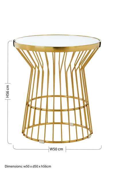 Gold Finish Corset Base Side Table with White Glass Top | Tula