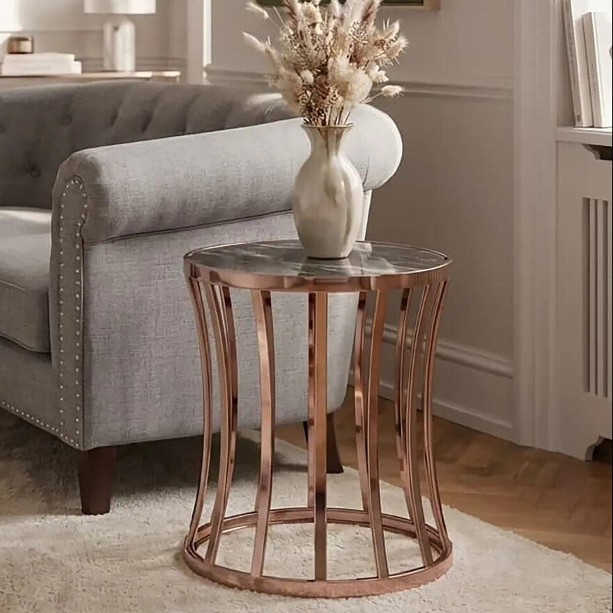 Tula Green Marble Effect Round Side Table