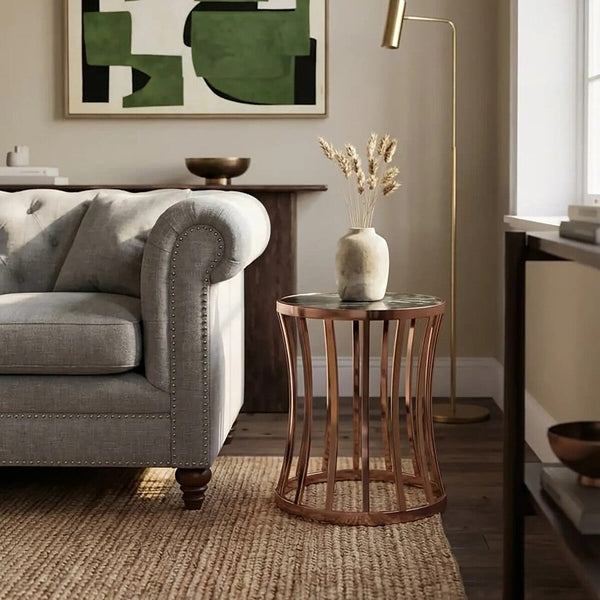Tula Green Marble Effect Round Side Table