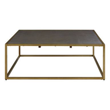 Textured Shahgreen Top and Gold Finish Square Coffee Table | Kempton