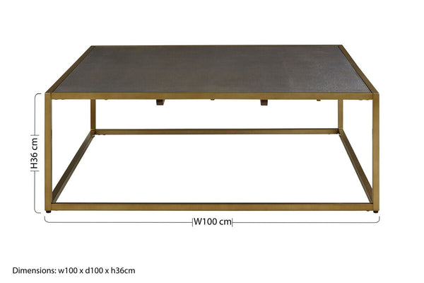 Textured Shahgreen Top and Gold Finish Square Coffee Table | Kempton