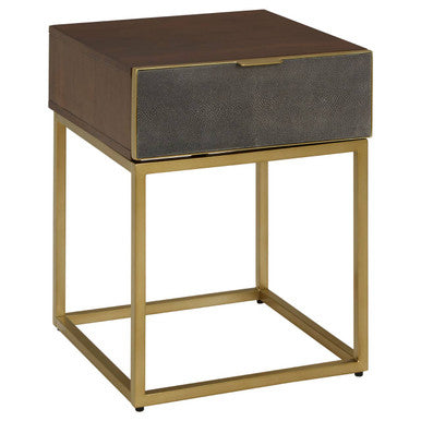 Textured Shahgreen End Table in Gold Finish Frame | Kempton
