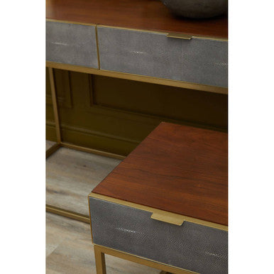 Textured Shahgreen End Table in Gold Finish Frame | Kempton