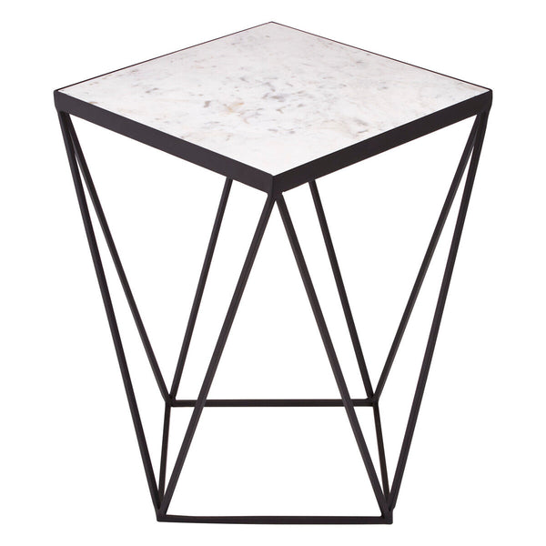 White Marble Top Square Side Table with Black Finish Metal Base | Shalimar