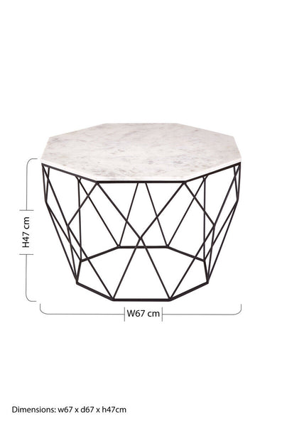 Shalimar White Marble and Black Finish Octagonal Coffee Table