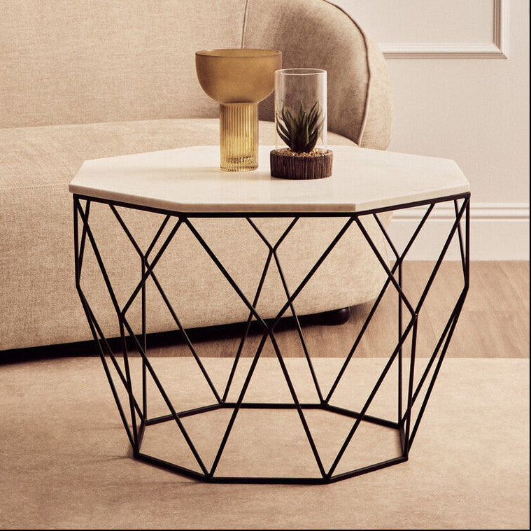 Shalimar White Marble and Black Finish Octagonal Coffee Table