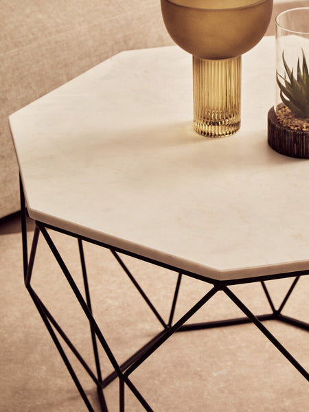Shalimar White Marble and Black Finish Octagonal Coffee Table
