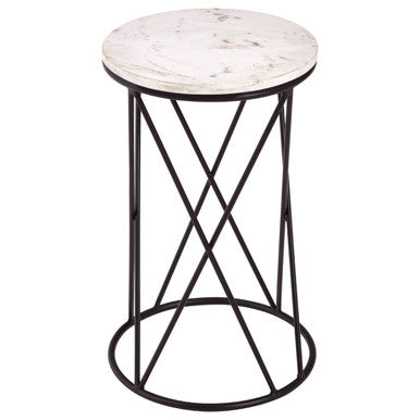 Shalimar White Marble and Black Finish Round Side Table