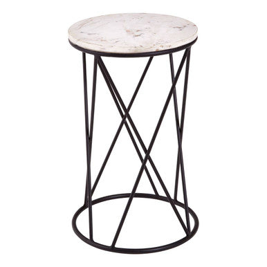 Shalimar White Marble and Black Finish Round Side Table